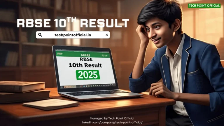 An emotional Indian student checking RBSE Rajasthan Board 10th Class Result 2025 on laptop at rajshaladarpan.nic.in